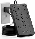 JouleLoom Surge Protector Power Strip-14 Outlets and 6 USB Ports, 10 Feet Flat Plug Extension Cord, 1850 Joules, Black, ETL Listed for Home, Office, Dorm Room