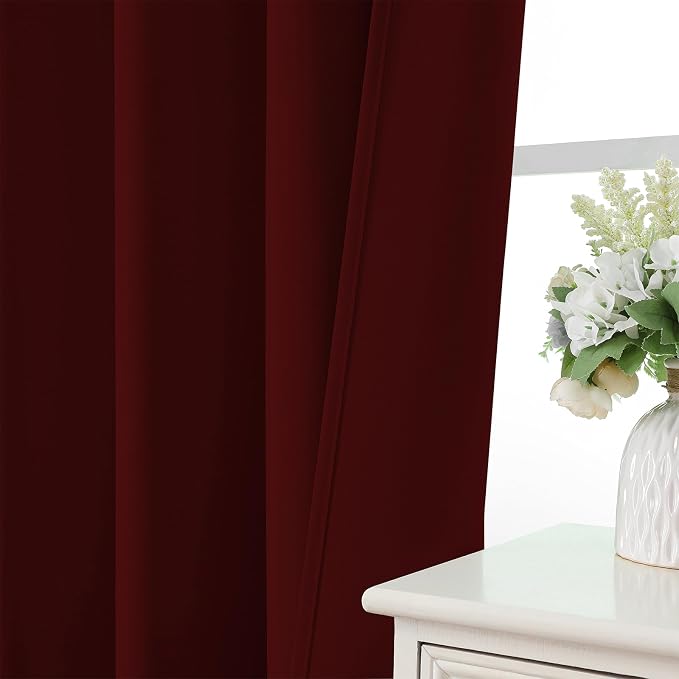 CUCRAF Burgundy Red Blackout Curtains 63 inch Length 2 Panels Set, Rod Pocket - Image 6