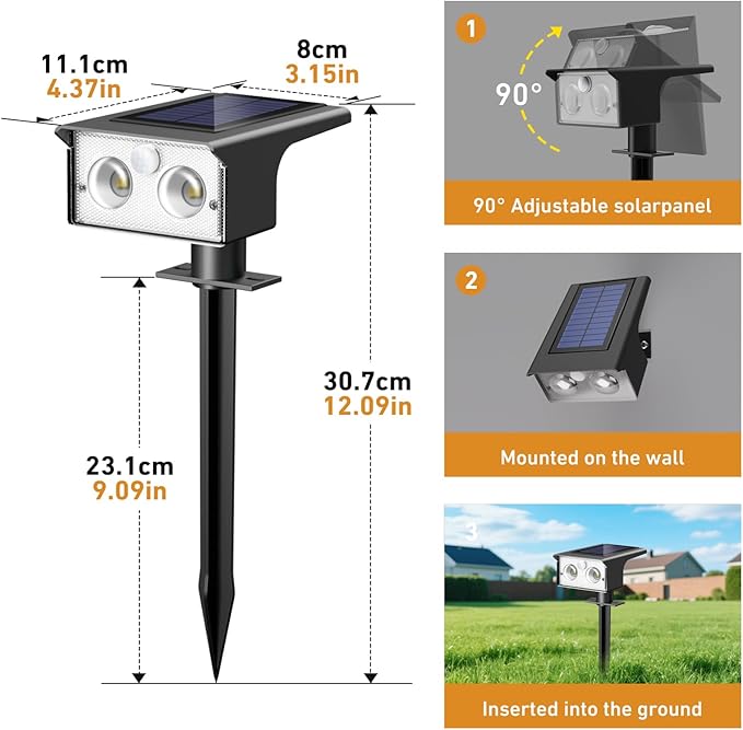 btfarm Solar Spot Lights Outdoor Waterproof, 2 Pack/3 Modes Motion Sensor Lights, Solar Powered Spotlights 2-in-1 Auto On/Off for Outside Pathway Yard Garden Landscape Lighting, Warm White