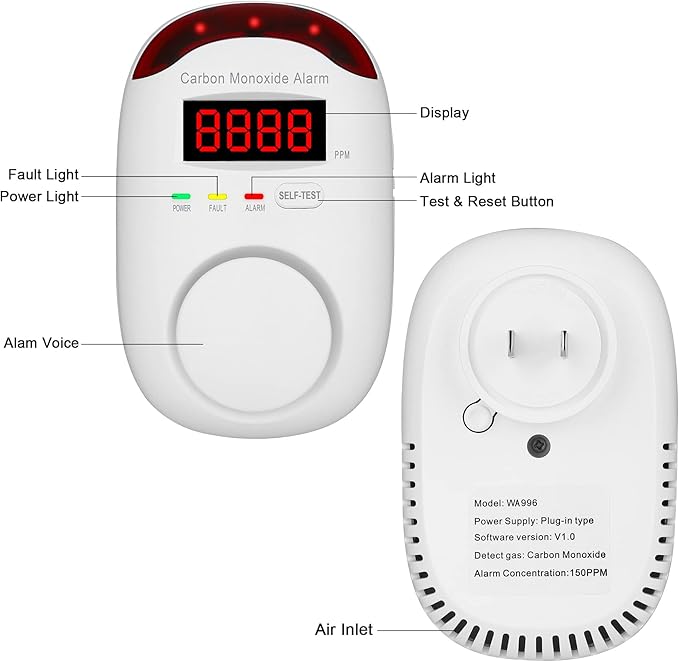 Carbon Monoxide Detector Insertion, Vzmcov CO Detector, LED Display Screen Voice Alarm, Suitable for Home Kitchen, Office, Hotel Garage, Living Room, Bedroom -1 Package (co, 2 of Them)
