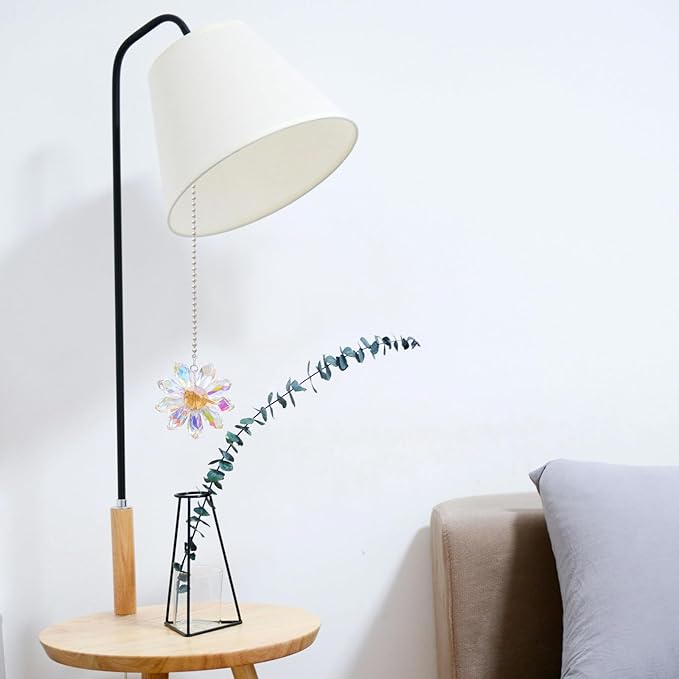 LEFERS Ceiling Fan Pull Chain, 2 Pieces 1.8" Crystal Glass Flower Pendants with 24" Ceiling Fan Chain Extender and Connector (Crystal AB)