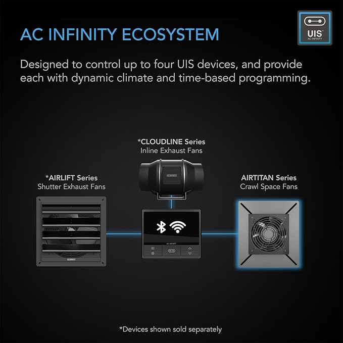 AC Infinity AIRTITAN T3, Ventilation Exhaust Fan 6" with WiFi Temperature Humidity Controller, EC Motor for Crawl Space, Basement, Garage, Attic, Hydroponics, Grow Rooms