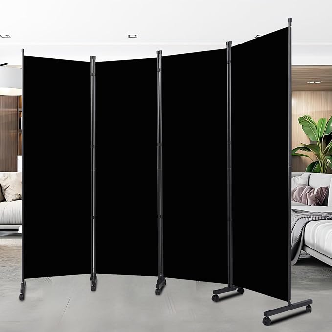 Room Divider 88'' Wide Folding Privacy Screens, 4 Panel Wall Divider w/Wheel | by HOMSCREENER
