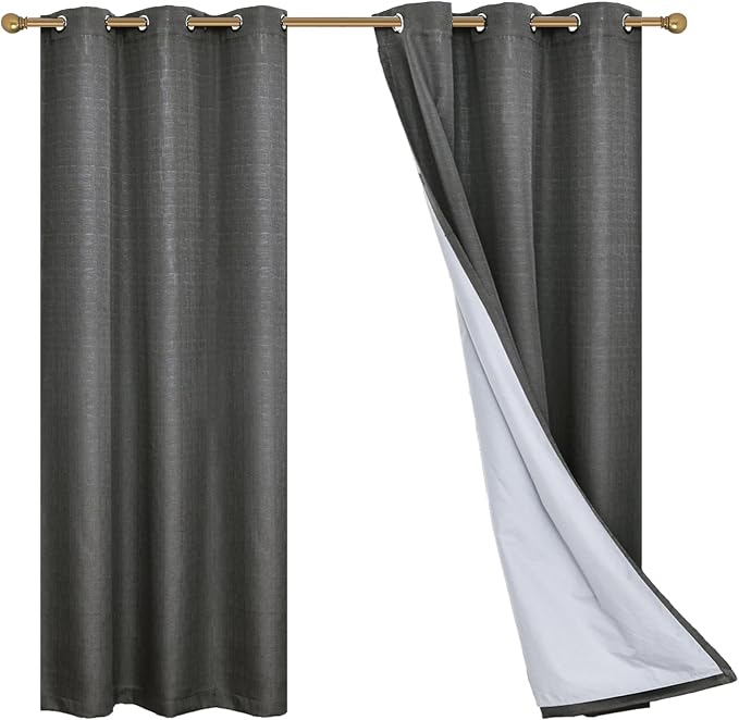 Diraysid 100% Blackout Curtains Dark Grey Linen Curtains - Image 9