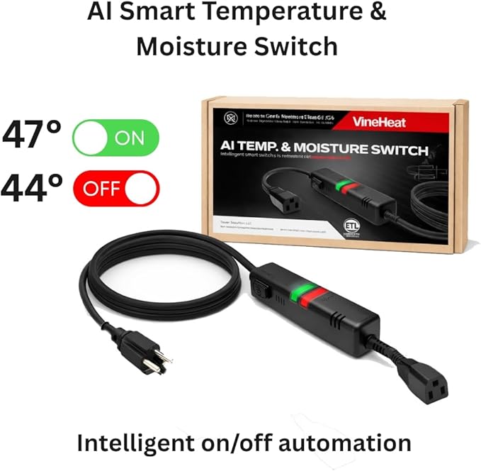 AI Smart Temperature & Moisture Switch, Roof Heat Cable Controller for Roof & Gutter De-Icing, Energy-Saving Thermostat,Waterproof Outdoor Use,Automatic On/Off Below 37°F (3°C)-Above 44°F (7°C),120V