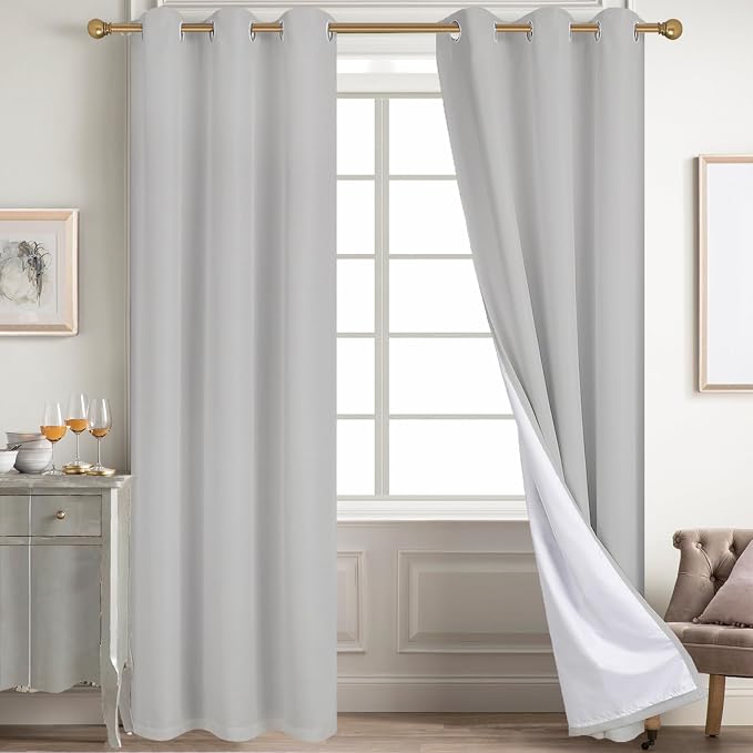Diraysid 100% Blackout Curtains Light Grey Linen Curtains - Image 6