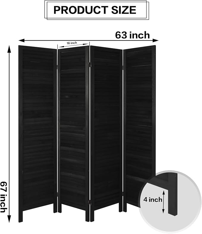4 Panel Room Divider, Freestanding Wooden Privacy Screen | Solid paulownia wood - Image 2