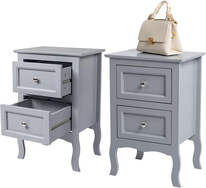Bonnlo Gray Nightstand Set of 2, Nightstands - Image 8