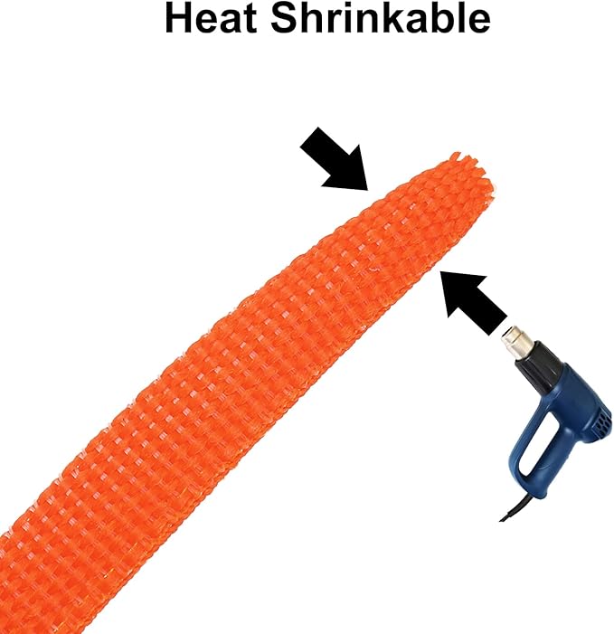 MECCANIXITY Braided Cable Sleeves Heat Shrinkable Fabric Sleeving, 1 1/4" 26ft Orange 2:1 Ratio Heat Shrinkable Cord Protector for Harness Cable, Network Cable Protection, Cable Management