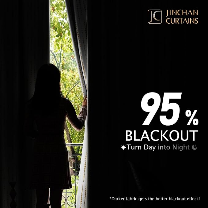 jinchan Boho Blackout Curtains 96 Inches Long Moon Phase Printed Drapes | Gold - Image 3