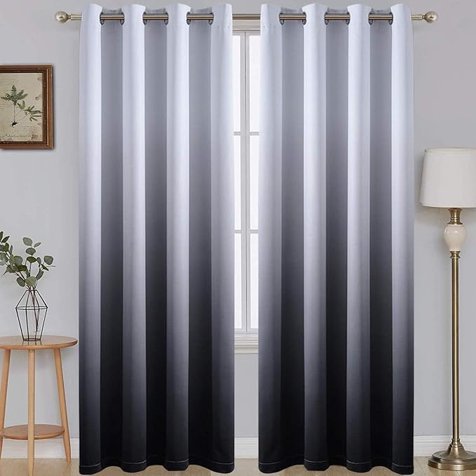 SimpleHome Ombre Gradient Black White to Gray Curtains by SimpleHome