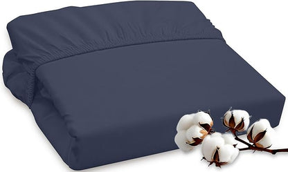 ROYALE LINENS 300 Thread Count 100% Long Staple Combed Cotton Fitted Sheet Twin XL - Super Soft Deep Pocket Bottom Sheet - Fitted Sheets Only - Elastic Sheets (Twin XL, Navy)