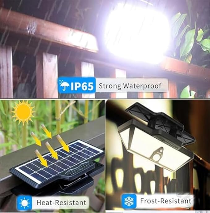 Smartyoyoka Solar Lights Clip On Solar Motion Sensor Lights with 3 Color, IP65 Waterproof Wall Lights with USB & 208LED, Portable Light for Fence, Deck, Wall, Garage, Patio (Black-3600mAh)
