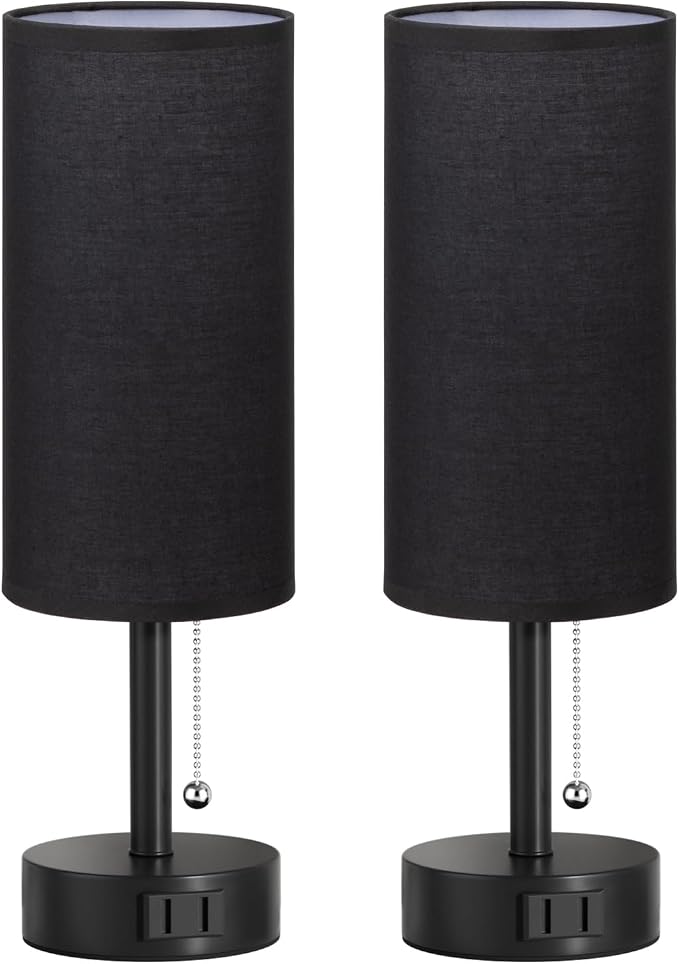 Black Bedside Table Lamps Set of 2 - Image 9