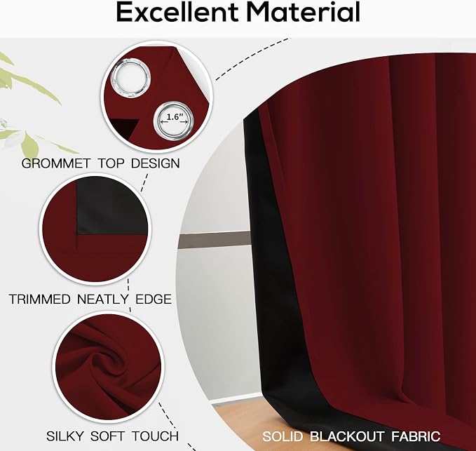 Yakamok Burgundy Red Blackout Curtains 63 Inch Length - Image 4