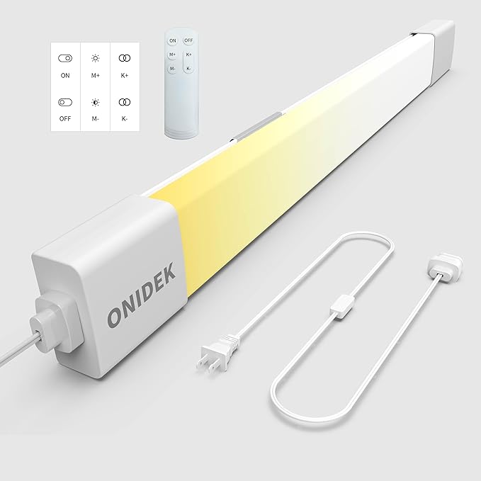 ONIDEK Under Cabinet Lights with Plug. 3000K-6500K Dimming and Color. with Wireless Control Panel and Remote Control.18W 1800LM for Garage, Kitchen, Bathroom, Closet, Office (24 inch)