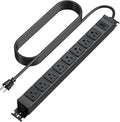HHSOET Metal 360° Rotating Mountable Power Strip, 8 Outlet Gaming Table Mounted Long Power Strip, Heavy Duty Wall Mount Surge Protector with Switch, 15A 125V 1875W, 3ft Power Cord.(Black)
