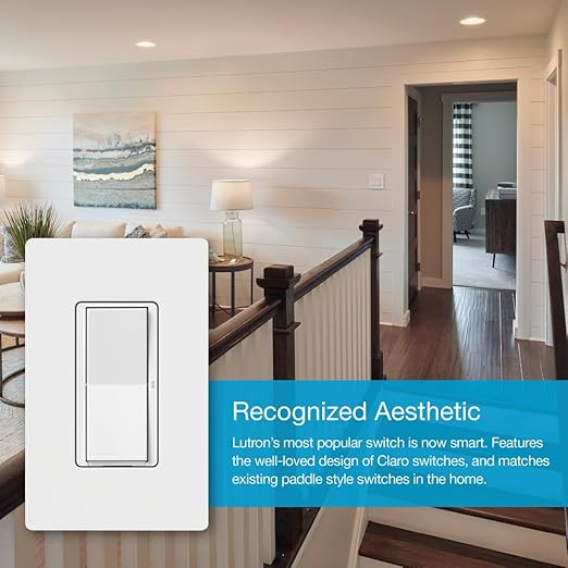 Lutron Claro Smart Light Switch for Caseta Lighting, for LED Lights, Fans, 5 Amp, Single-Pole/3-Way, Neutral Required, DVRF-5NS-IV, Ivory