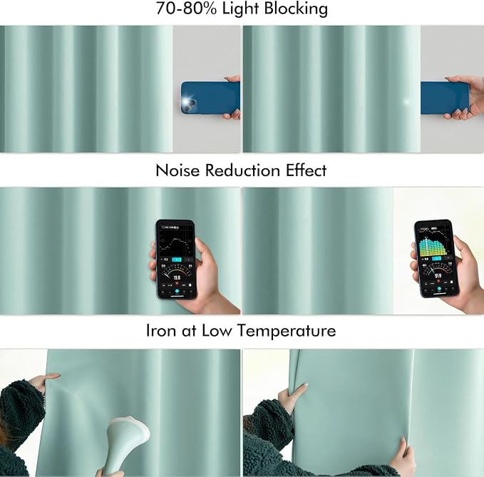 MIULEE Aqua Back Tab Blackout Curtains 52x63 Inches Long 2 Panels Set | Rod - Image 5
