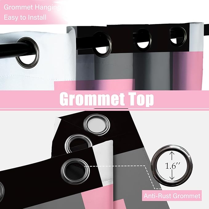 Pink 100% Blackout Curtains 45 inch Length 2 Panels Set White Grey Modern Abstract Geometric Drapes for Kitchen Black Out Curtains Insulated Room Darkening Small Window Curtains, 42Wx45L