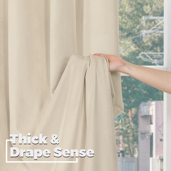 BGment Cream Beige Velvet Curtains - Image 6