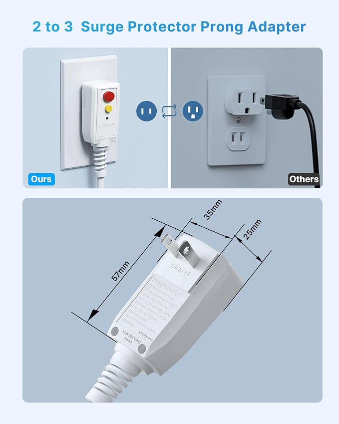2 Prong GFCI Power Strip, VINTAR 2 Prong to 3 Prong GFCI Plug Adapter, 6ft Extension Cord with 6 Outlets & 4 USB(2 USB-C), 1050J Surge Protector, Polarized Plug Wall Mount for Non-Grounded Outlet