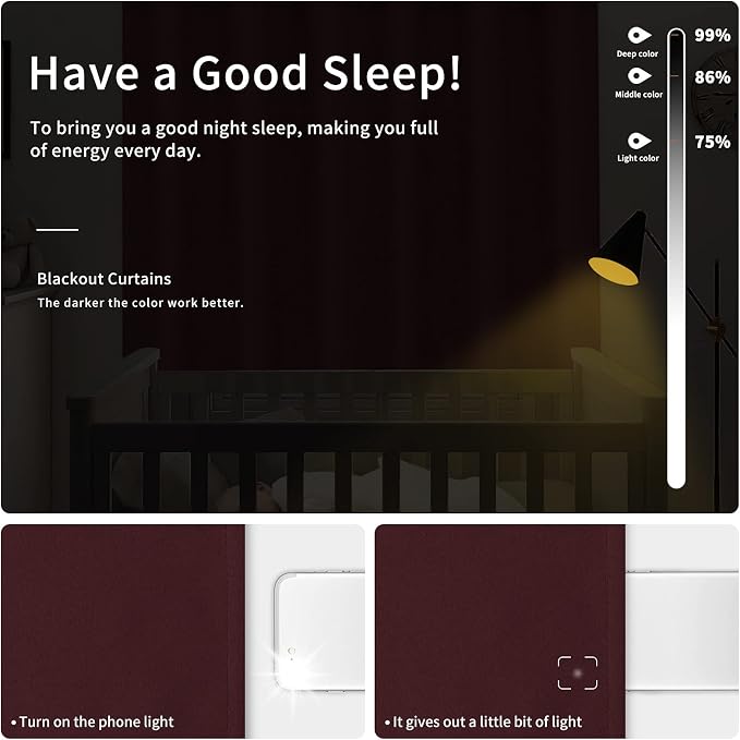 Easy-Going Thermal Grommet Blackout Curtains, 2 Panels 42x63 in, Wine | - Image 2