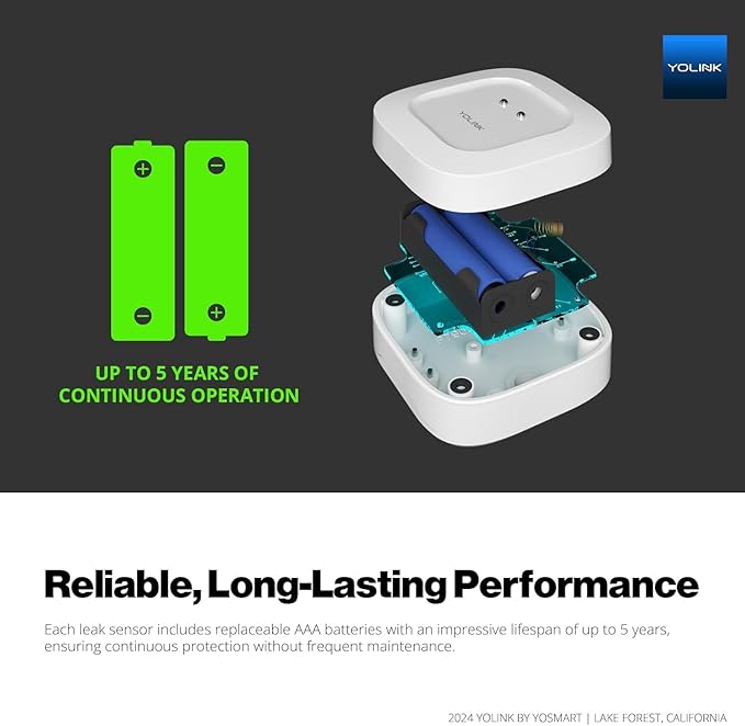 YoLink Water Leak Starter Kit: Hub + 2 Leak Sensor 1 (Silent), LoRa Long-Range, App/SMS/Email Alerts, D2D Offline Triggers, 2 AAA Up to 5-Year Battery, Compatible with Alexa/IFTTT/Home Assistant