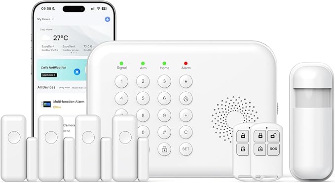 Hapippofa Alarm System for Home Security,WiFi/4G Home Alarm System with DIY,Remote Control App Alert Door Window Sensor Motion Detection No Monthly Fee Compatible with Alexa & Google