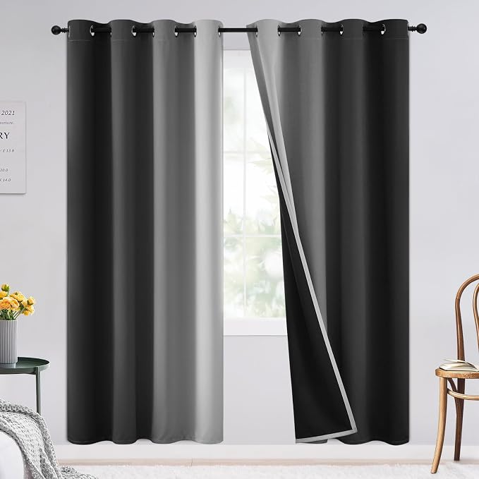 SimpleHome 100% Blackout Ombre Bedroom Curtains Black and Greyish White by SimpleHome