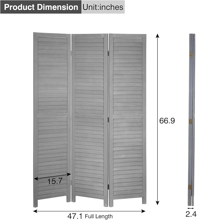 3 Panel Wood Room Divider 5.7 Ft Tall Privacy Wall Divider 67.7" x 16.9" Each - Image 7