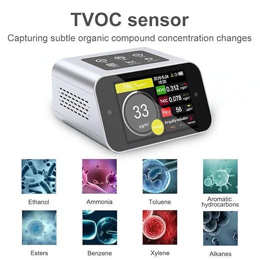 BRWISSEN A16 Air Quality Monitor Indoor PM1.0 PM2.5 PM10 Dust Meter TVOC HCHO Pollution Tester 6 Sizes Particle Counter AQI Formaldehyde VOC Detector Home with Data Logger