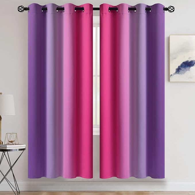 COSVIYA Grommet Ombre Blackout Pink and Purple Curtains, W52 x L72 inch | Room - Image 2