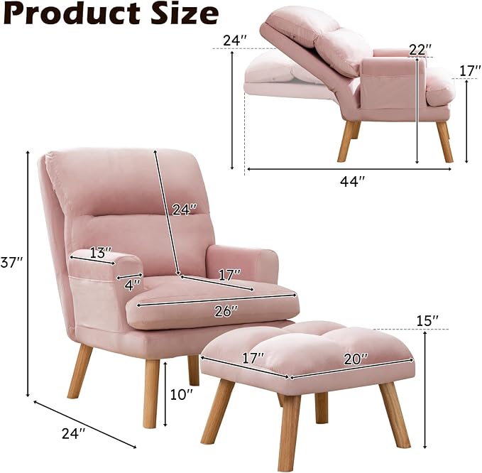 IOMOR Accent Chair with Ottoman Comfy Reading Chair Armchair with Adjustable - Image 2