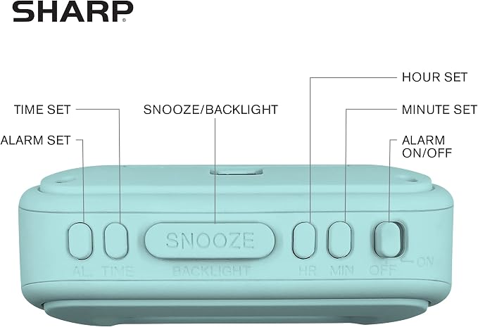 Sharp Battery Alarm Clock with Soft-Touch Case and Blue Backlight, Mint | - Image 5