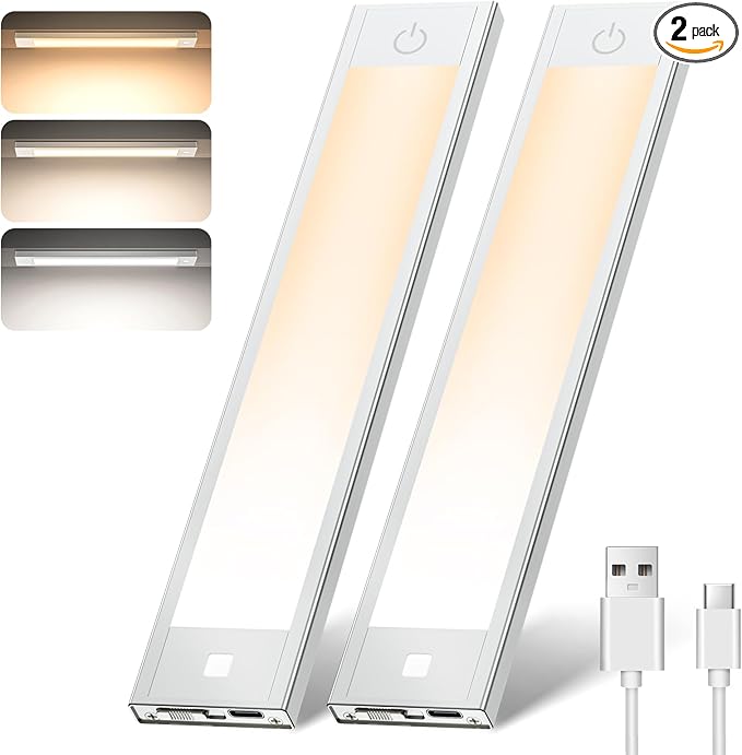 VST 72 LEDs Motion Sensor Lights Indoor 3 Color Temps, Dimmable Under Cabinet Lighting, 1800mAh Rechargeable Step Light, Cordless Night Light for Stair, Wardrobe, Kitchen 2 Pack