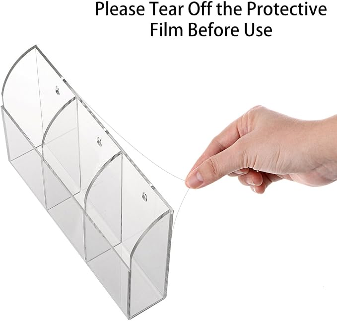 Hipiwe Wall Mount Remote Control Holder Acrylic Media Organizer, 3 Slots | - Image 3