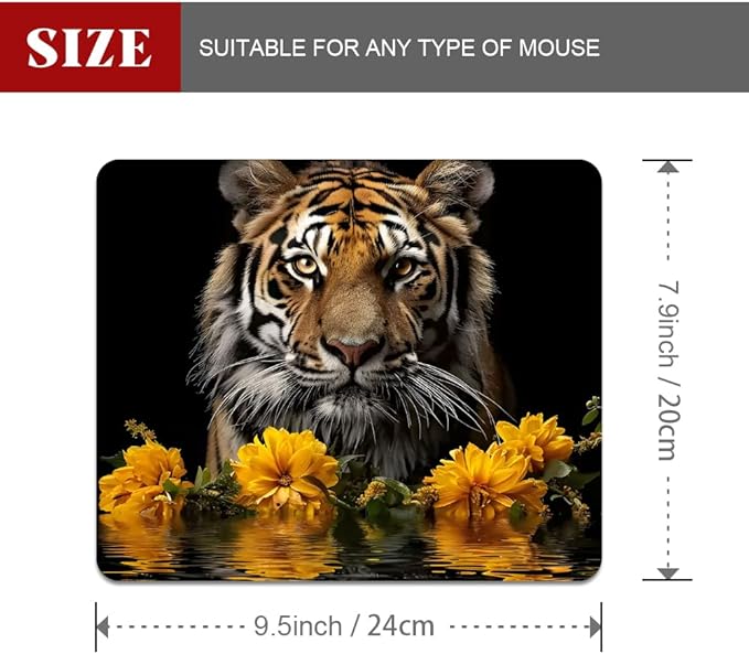 Tigers and Yellow Flowers Square Mouse pad, Texture, Waterproof, Anti Slip Rubber Base, Computer Mouse pad, Laptop Mouse pad