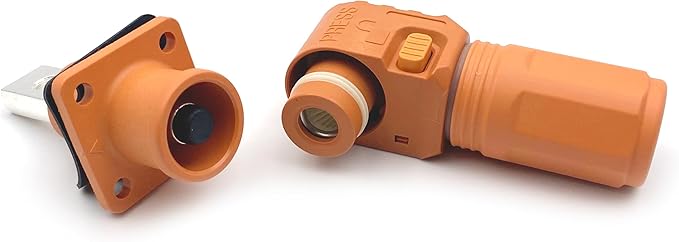 1 Set Battery Energy Storage Connector, 200A 50mm² High Current Connectors Quick Plug Terminal Orange Right Angle Plug and Socket IP67 Waterproof Power Adapter (200A, Orange)