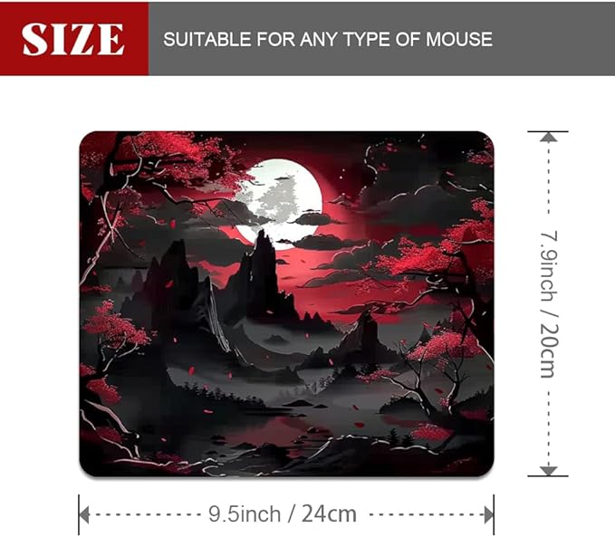 Red Trees, Mountains, and Moon Square Mouse pad, Texture, Waterproof, Anti Slip Rubber Base, Computer Mouse pad, Laptop Mouse pad
