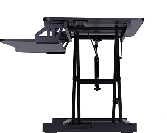 Rocelco Standing Desk Converter 31.5 Inch Sit Stand Up Dual Monitor Tabletop Riser with Tablet Mount, Height Adjustable Home Office Workstation - Deep Keyboard Tray for Laptop Mouse - Black (R VADRB)