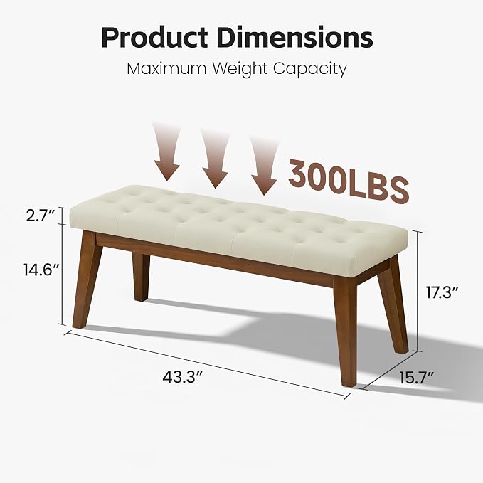 43.5" Upholstered Bedroom Bench, Faux Leather Entryway Bench - Image 2