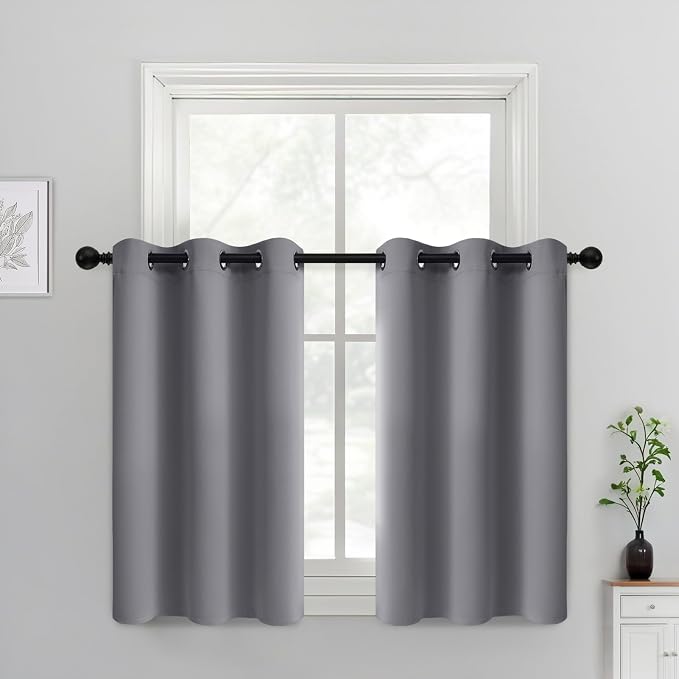 Yakamok Blackout Curtains 38x36 inch Grey Thermal Drapes-Kitchen | 2 panels by Yakamok