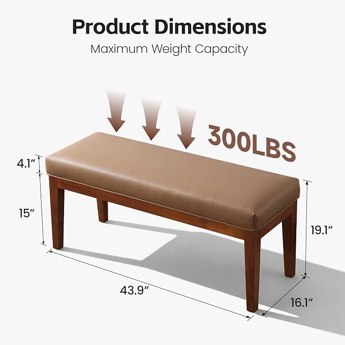 43.5" Upholstered Bedroom Bench, Faux Leather Entryway Bench - Image 2