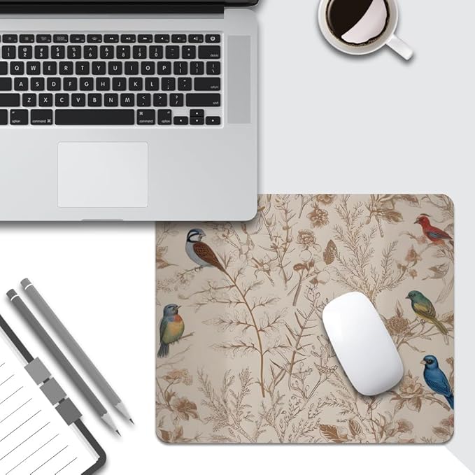 Beige Garden Neutral Floral Square Mouse pad, Texture, Waterproof, Anti Slip Rubber Base, Computer Mouse pad, Laptop Mouse pad