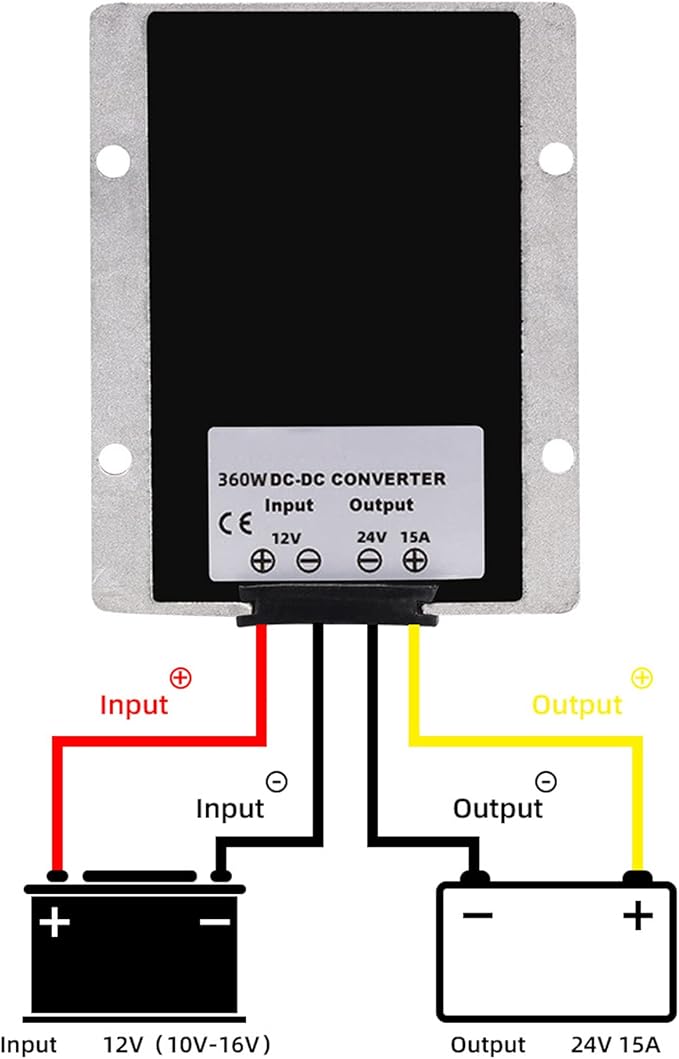MGGi DC 12V-24V 15A 360W Voltage Booster, DC Boost Converter, Regulator Power Supply, Waterproof for Vehicle, Boat, Electric Bike