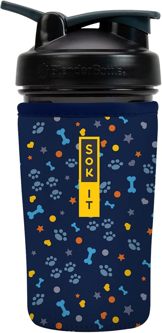 Sok It BotlSok Protein Blender Shaker Bottle Sleeve Insulated Neoprene Cover (Paws and Bones, Fits 24oz Blender)