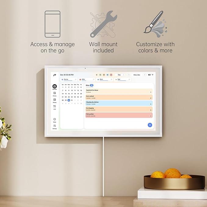 Digital Calendar, 15.6 inch Wall Planner & Chore Chart, Rechargeable Full HD Touchscreen Display, Portable Smart Family Organizer, Event Planner, Desk and Wall mountable, Perfect for Family Schedules - Wall Mount Included No Subscription