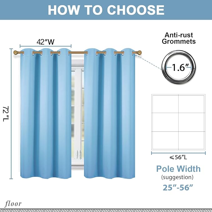 Diraysid Sky Blue Grommet Blackout Curtains - Image 6