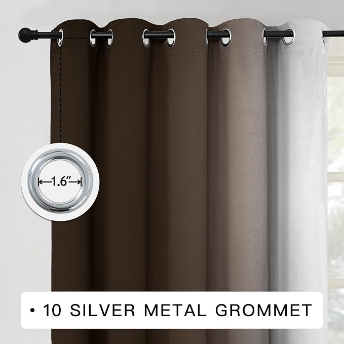 COSVIYA Curtains & Drapes Grommet Ombre Brown Curtains W62 x L84 Inch | - Image 3